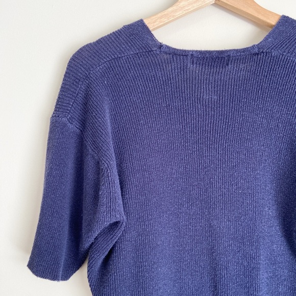 Vintage Lightweight Knit Navy Button Blouse - Picture 3 of 6